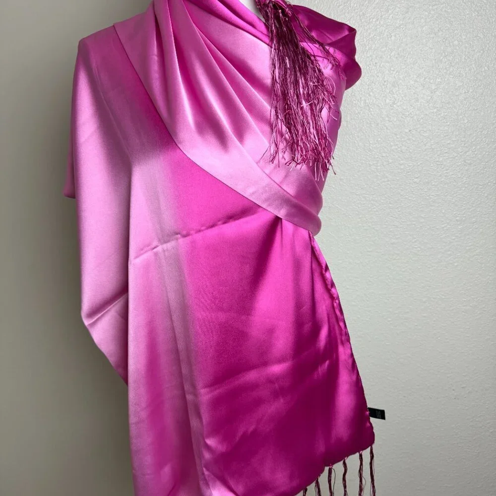 Elegant Pink Large Scarf  100% Silk  Fringe  21